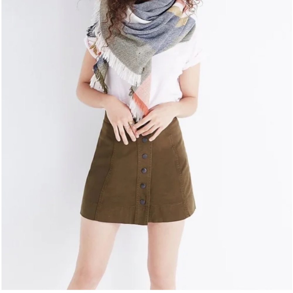Madewell Metropolis Snap A-Line Dark Olive Green Skirt sz 00 NWOT